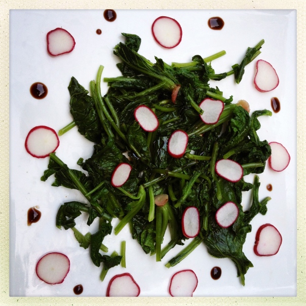 Radish and Radish Tops Salad with Balsamic Vinegar